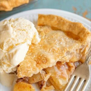 A close up of a slice of pie on a plate