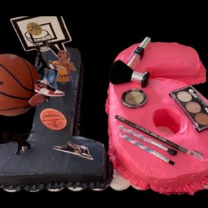 A basketball and makeup cake for a birthday